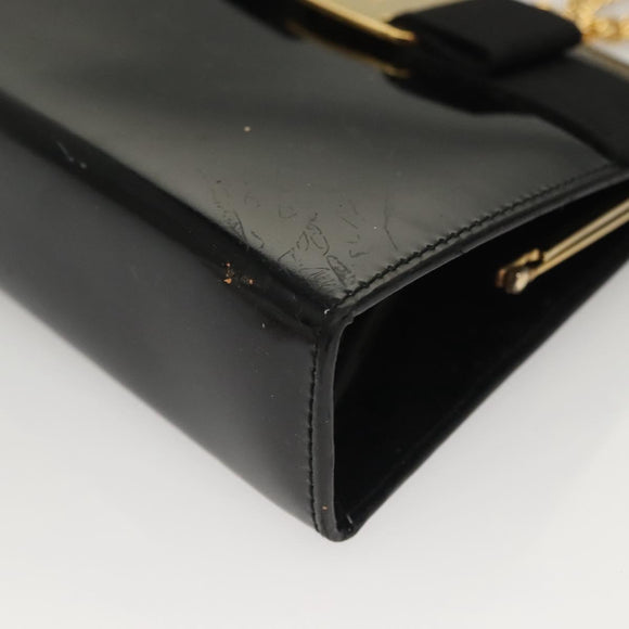 Salvatore Ferragamo Chain Shoulder Bag Enamel Black Gold Auth sw1298