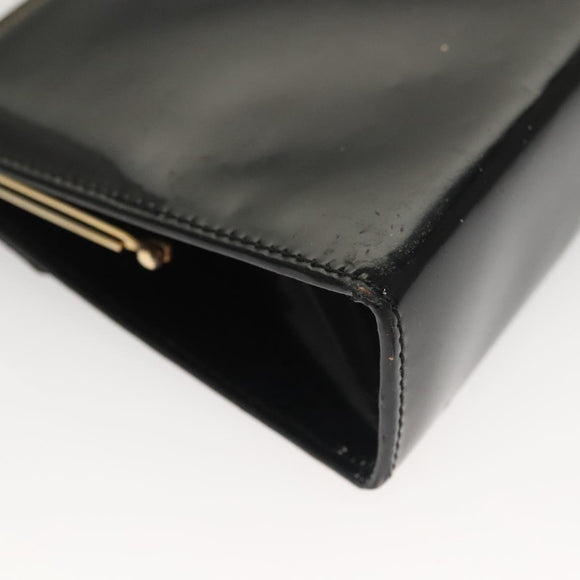 Salvatore Ferragamo Chain Shoulder Bag Enamel Black Gold Auth sw1298