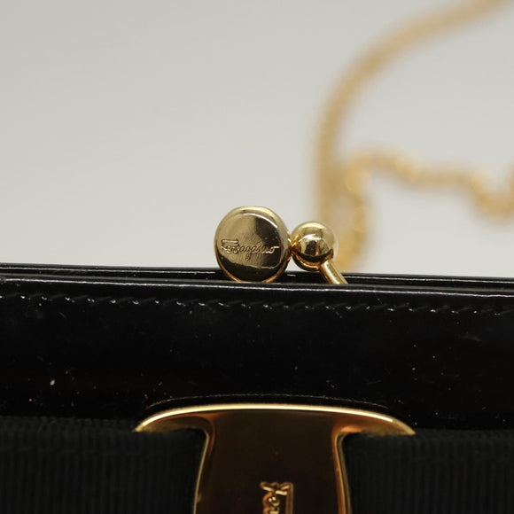 Salvatore Ferragamo Chain Shoulder Bag Enamel Black Gold Auth sw1298