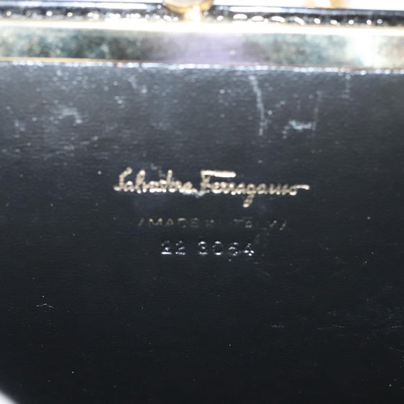 Salvatore Ferragamo Chain Shoulder Bag Enamel Black Gold Auth sw1298