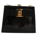 Salvatore Ferragamo Chain Shoulder Bag Enamel Black Gold Auth sw1298-2