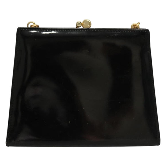 Salvatore Ferragamo Chain Shoulder Bag Enamel Black Gold Auth sw1298