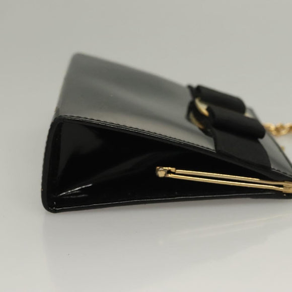 Salvatore Ferragamo Chain Shoulder Bag Enamel Black Gold Auth sw1298