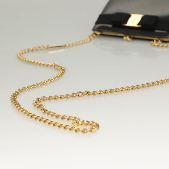Salvatore Ferragamo Chain Shoulder Bag Enamel Black Gold Auth sw1298