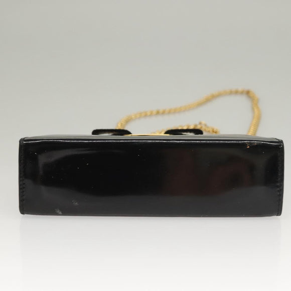 Salvatore Ferragamo Chain Shoulder Bag Enamel Black Gold Auth sw1298