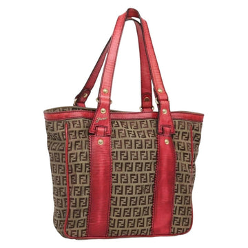 FENDI Zucchino Canvas Tote Bag Beige Gold Auth sw1303