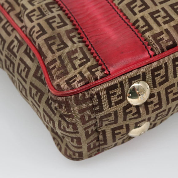 FENDI Zucchino Canvas Tote Bag Beige Gold Auth sw1303