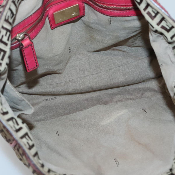 FENDI Zucchino Canvas Tote Bag Beige Gold Auth sw1303