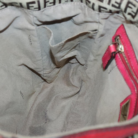 FENDI Zucchino Canvas Tote Bag Beige Gold Auth sw1303