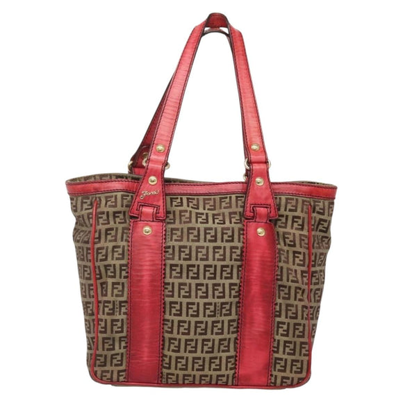 FENDI Zucchino Canvas Tote Bag Beige Gold Auth sw1303