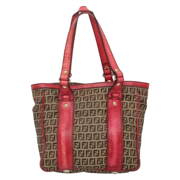 FENDI Zucchino Canvas Tote Bag Beige Gold Auth sw1303