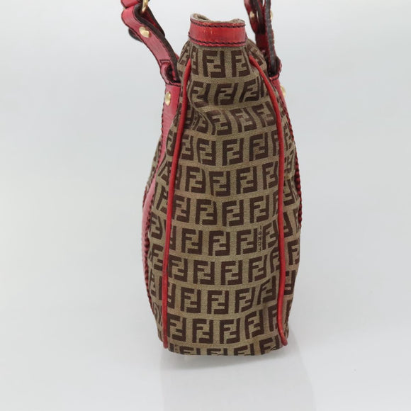 FENDI Zucchino Canvas Tote Bag Beige Gold Auth sw1303