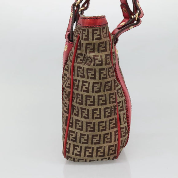FENDI Zucchino Canvas Tote Bag Beige Gold Auth sw1303