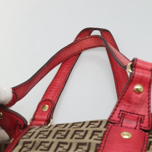 FENDI Zucchino Canvas Tote Bag Beige Gold Auth sw1303