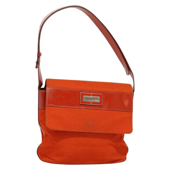 CELINE Shoulder Bag Canvas Orange Silver Auth sw1304