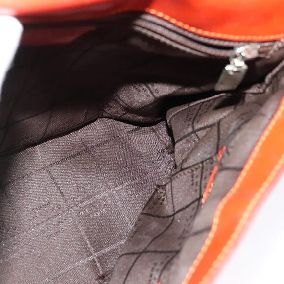 CELINE Shoulder Bag Canvas Orange Silver Auth sw1304