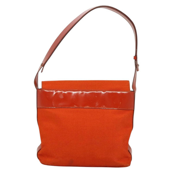 CELINE Shoulder Bag Canvas Orange Silver Auth sw1304
