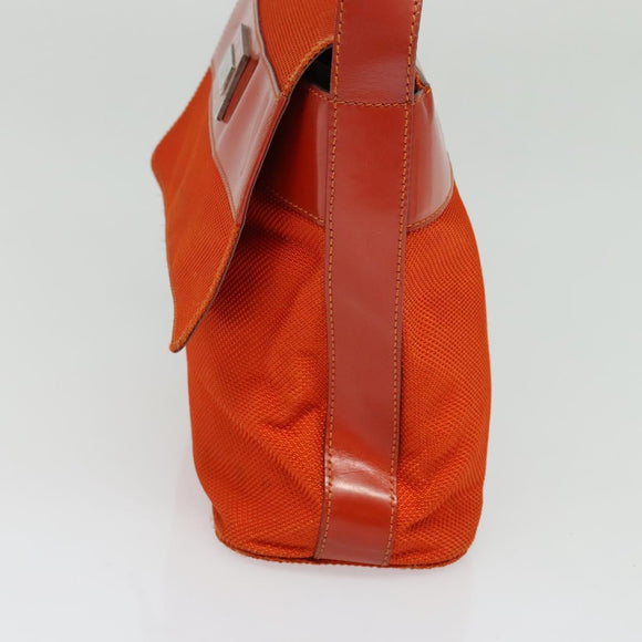 CELINE Shoulder Bag Canvas Orange Silver Auth sw1304