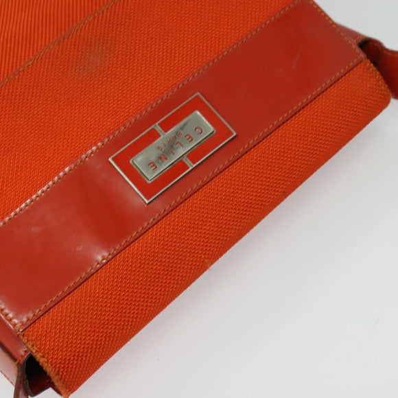 CELINE Shoulder Bag Canvas Orange Silver Auth sw1304