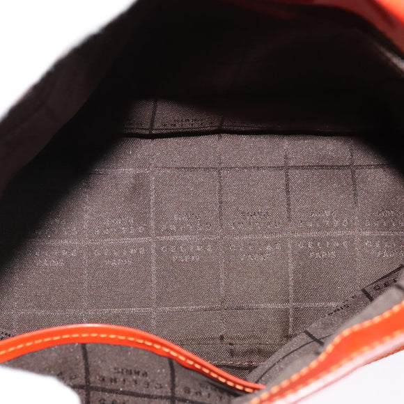 CELINE Shoulder Bag Canvas Orange Silver Auth sw1304