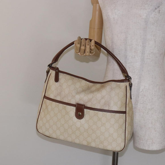 GUCCI GG Supreme Hand Bag PVC White Gold 189898 Auth sw1305