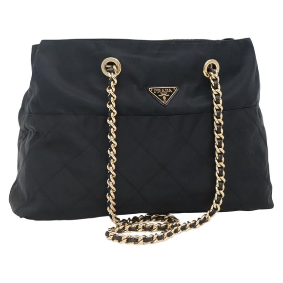 PRADA Ketten-Umhängetasche Nylon Marineblau Gold Auth sw1307