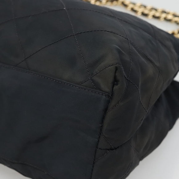 PRADA Chain Shoulder Bag Nylon Navy Gold Auth sw1307