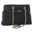 PRADA Chain Shoulder Bag Nylon Navy Gold Auth sw1307-1