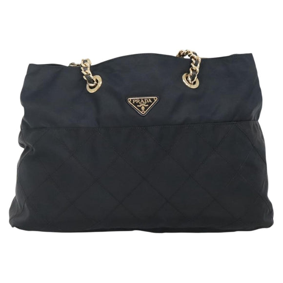PRADA Chain Shoulder Bag Nylon Navy Gold Auth sw1307