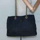 PRADA Chain Shoulder Bag Nylon Navy Gold Auth sw1307-23