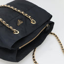 PRADA Chain Shoulder Bag Nylon Navy Gold Auth sw1307-6