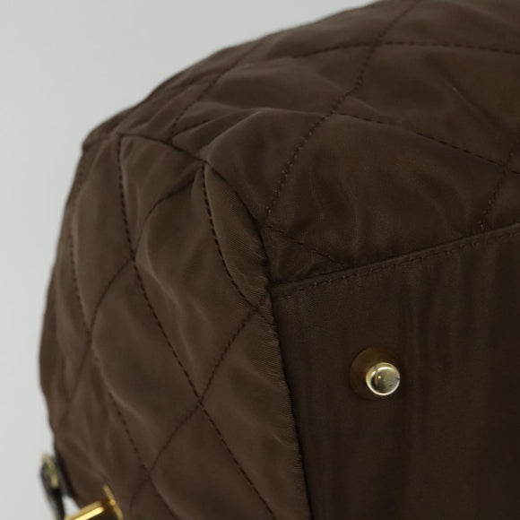 PRADA Boston Bag Nylon Brown Gold Auth sw1308