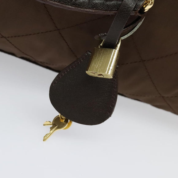 PRADA Boston Bag Nylon Brown Gold Auth sw1308