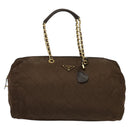 PRADA Boston Bag Nylon Brown Gold Auth sw1308-13