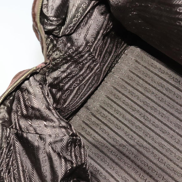 PRADA Boston Bag Nylon Brown Gold Auth sw1308