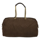 PRADA Boston Bag Nylon Brown Gold Auth sw1308-2