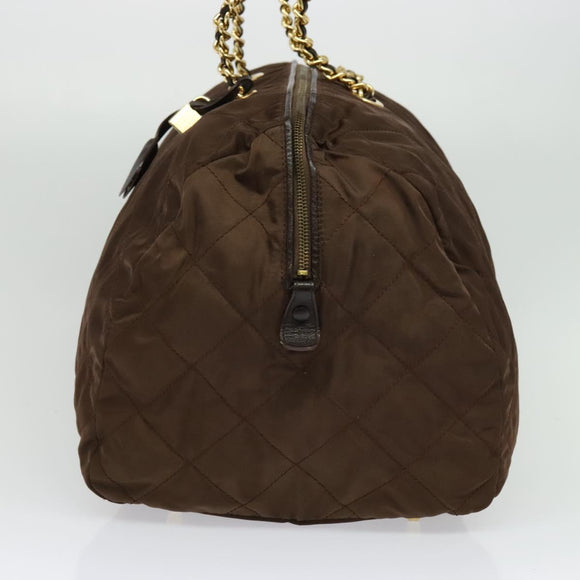 PRADA Boston Bag Nylon Brown Gold Auth sw1308