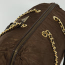 PRADA Boston Bag Nylon Brown Gold Auth sw1308-6