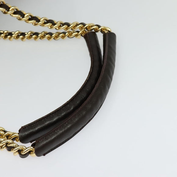 PRADA Boston Bag Nylon Brown Gold Auth sw1308