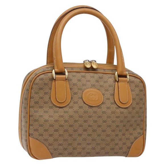 GUCCI Micro GG Supreme Hand Bag PVC Beige Gold Auth sw1312