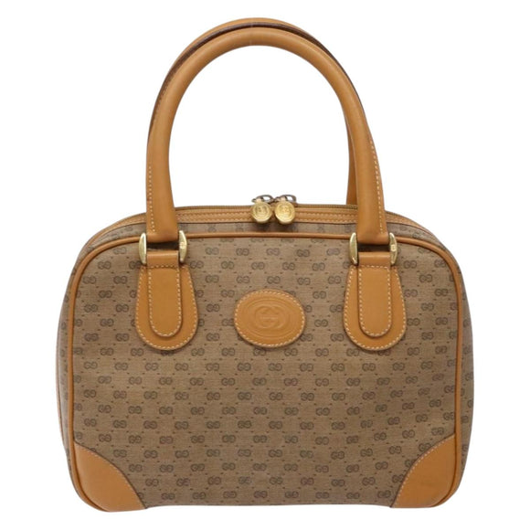 GUCCI Micro GG Supreme Hand Bag PVC Beige Gold Auth sw1312