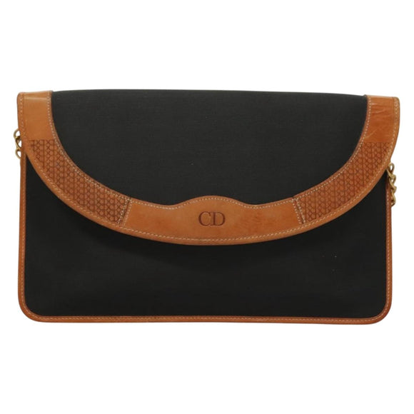 Christian Dior Chain Shoulder Bag PVC Canvas Black Auth sw1313