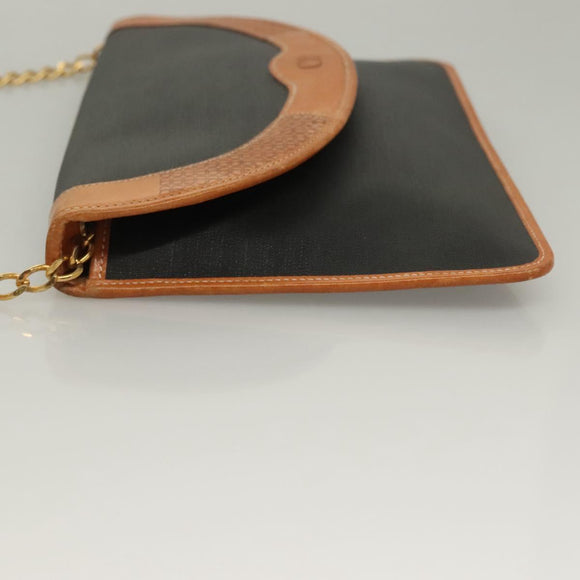 Christian Dior Chain Shoulder Bag PVC Canvas Black Auth sw1313