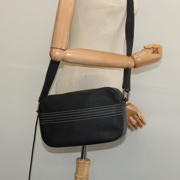 LOEWE Anagram Shoulder Bag Leather Black Silver Auth sw1314