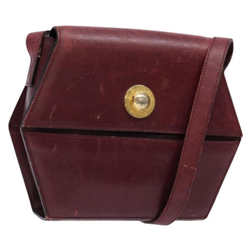 CELINE Shoulder Bag Leather Bordeaux Gold Auth sw1315