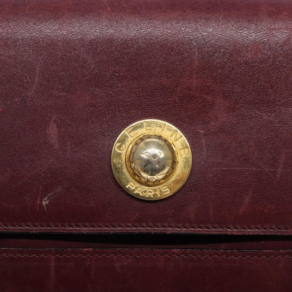 CELINE Shoulder Bag Leather Bordeaux Gold Auth sw1315