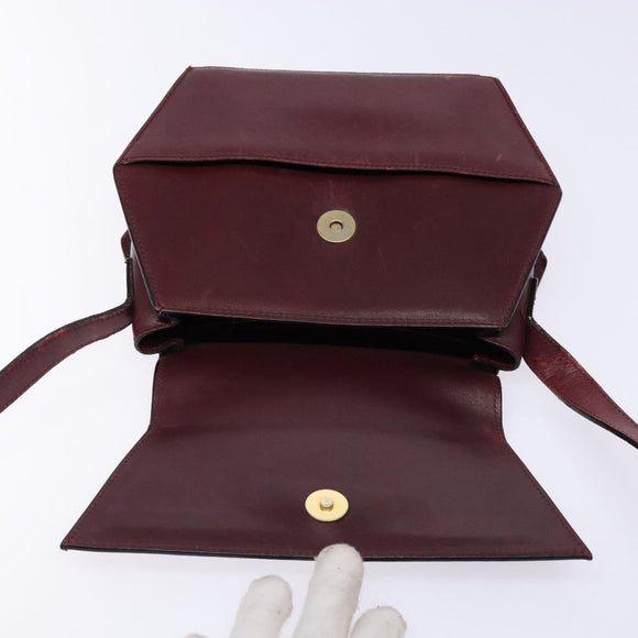CELINE Shoulder Bag Leather Bordeaux Gold Auth sw1315