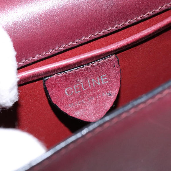 CELINE Shoulder Bag Leather Bordeaux Gold Auth sw1315