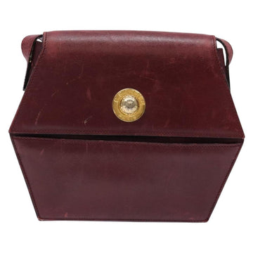 CELINE Shoulder Bag Leather Bordeaux Gold Auth sw1315 - 0