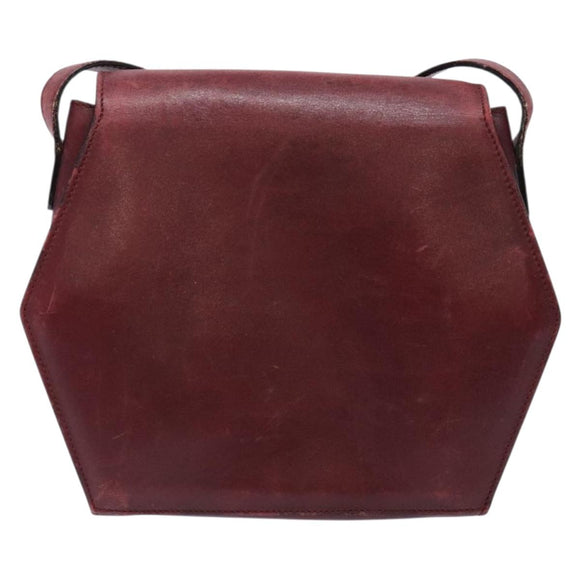 CELINE Shoulder Bag Leather Bordeaux Gold Auth sw1315